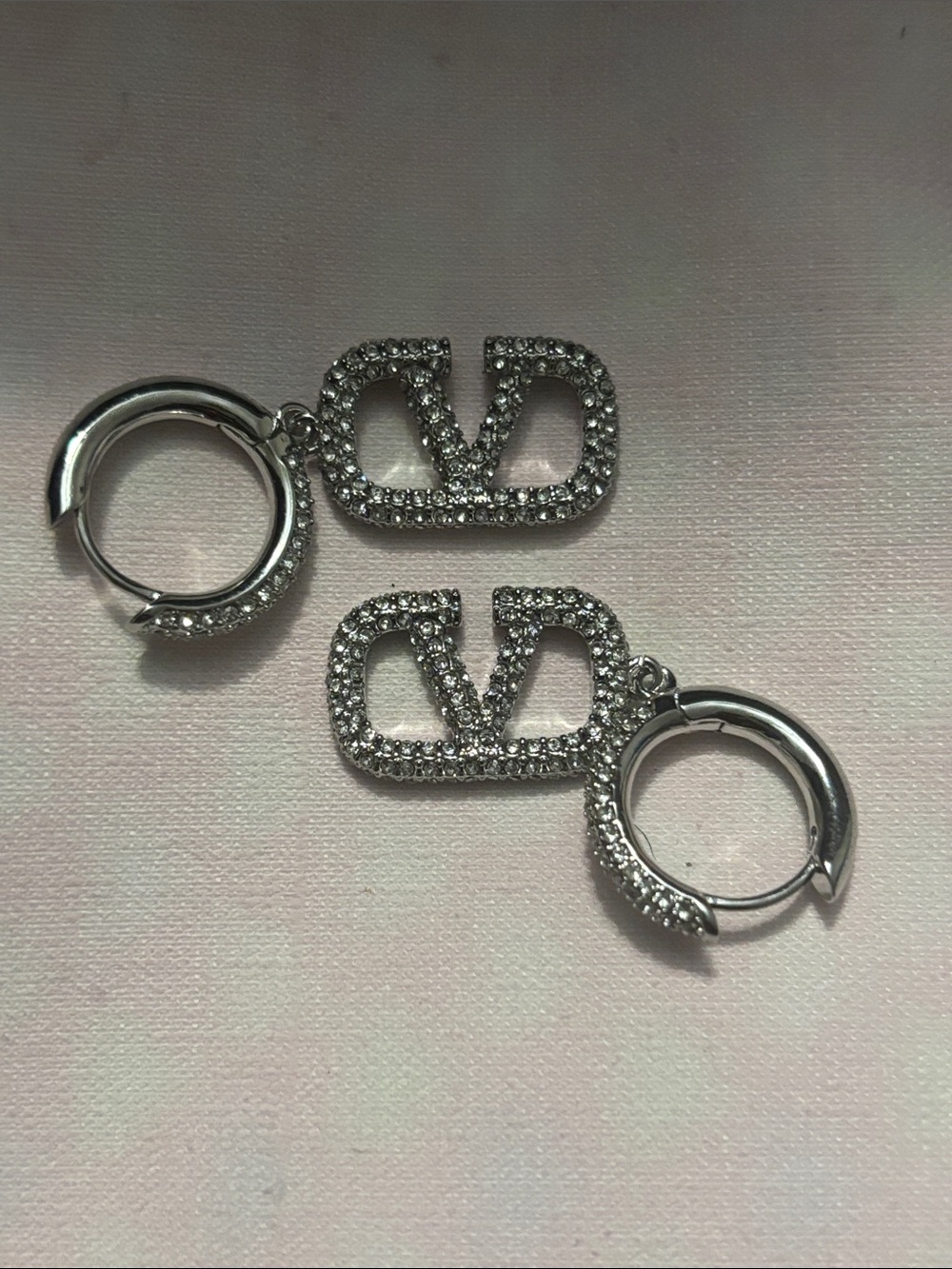 Valentino Diamond Pavé Silver-Tone Hoop Earrings